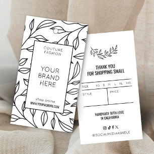 Modern Floral Black & White Logo Clothing Hang Tag