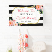 Modern Floral Black White Stripes Bridal Shower Banner (Insitu)