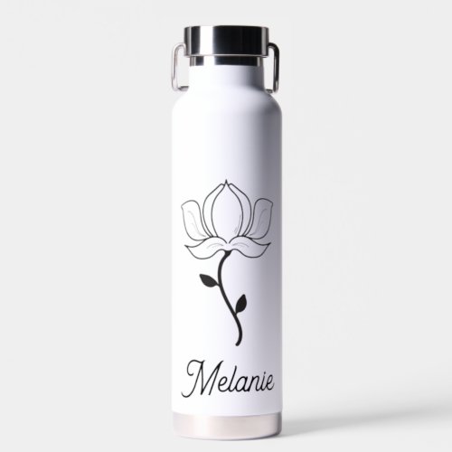 Modern Floral Black White Water Bottle