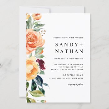 Modern Floral Blossoms Wedding Invitation by LittleBayleigh at Zazzle