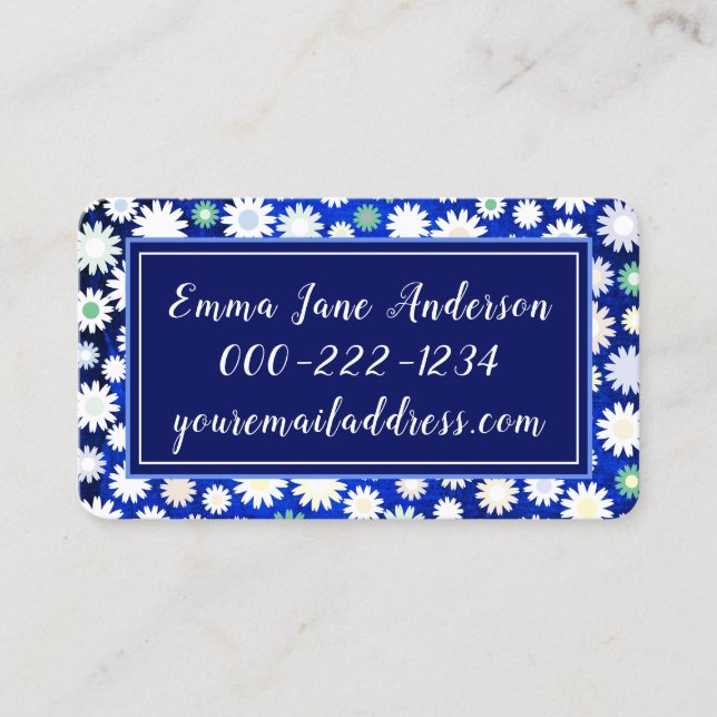 Modern Floral Blue and White Business Card (Front)