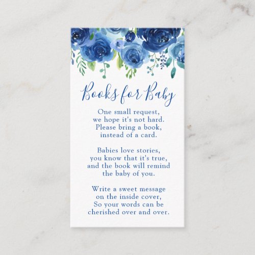 Modern Floral Blue Boy Books Baby Shower Enclosure Card