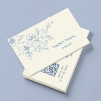 Modern Floral Blue Cream Magnolia | Qr Code Business Card by NinaBaydur at Zazzle