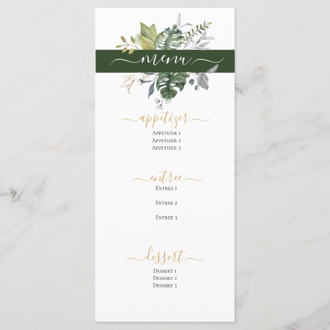 Modern Floral | Blue & Green WEDDING Menu (Front)