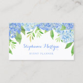 Modern Floral Blue Hydrangea Foliage Watercolor Business Card (Front)