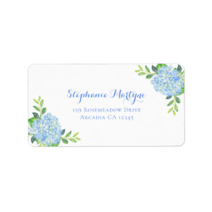 Modern Floral Blue Hydrangea Watercolor Address Label