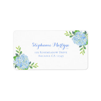 Modern Floral Blue Hydrangea Watercolor Address Label