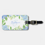 Modern Floral Blue Hydrangea Watercolor Monogram Luggage Tag at Zazzle