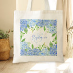 Modern Floral Blue Hydrangea Watercolor Monogram Tote Bag at Zazzle