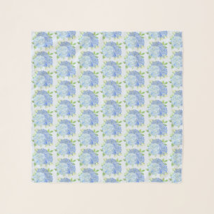 Modern Floral Blue Hydrangea Watercolor Pattern Scarf