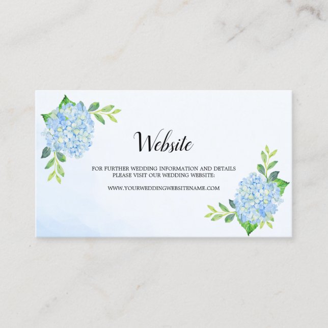 Modern Floral Blue Hydrangea Wedding Website Card (Front)