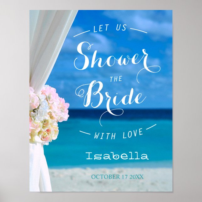Modern Floral Blue Ocean Beach Bridal Shower Sign (Front)