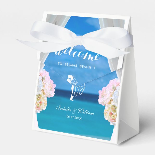 Modern Floral Blue Ocean Beach Wedding Favor Boxes (Front Side)