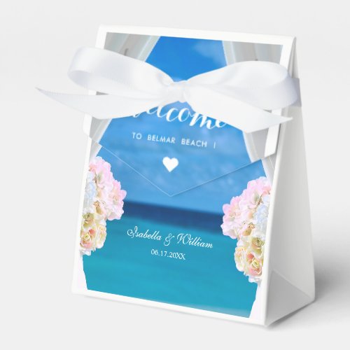 Modern Floral Blue Ocean Beach Wedding Favor Boxes