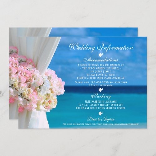 Modern Floral Blue Ocean Beach Wedding Information Invitation