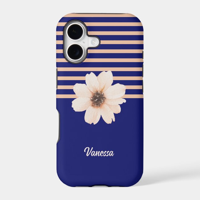Modern Floral Blue Peach Case-Mate iPhone Case (Back)