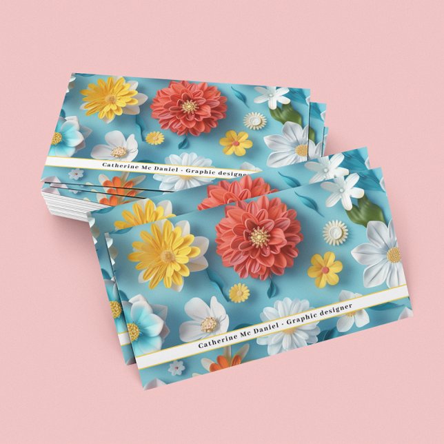 Modern Floral Blue Red White Business Card (Creator Uploaded)