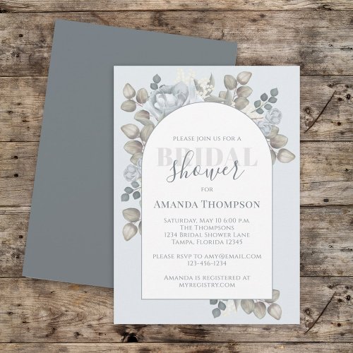 Modern Floral Blue Stylish Trendy Arch Watercolor Invitation