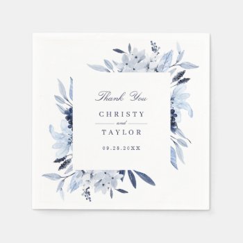 Modern Floral Blue Watercolor Personalized Napkins by HannahMaria at Zazzle