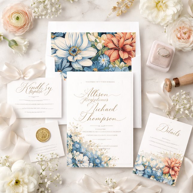Modern Floral Blue Wedding Envelope Liner (Creator Uploaded)