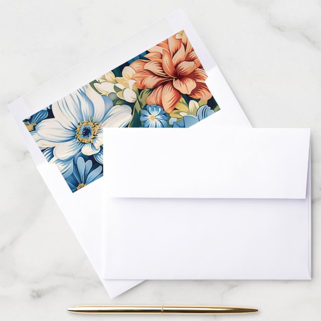 Modern Floral Blue Wedding Envelope Liner (Desk)