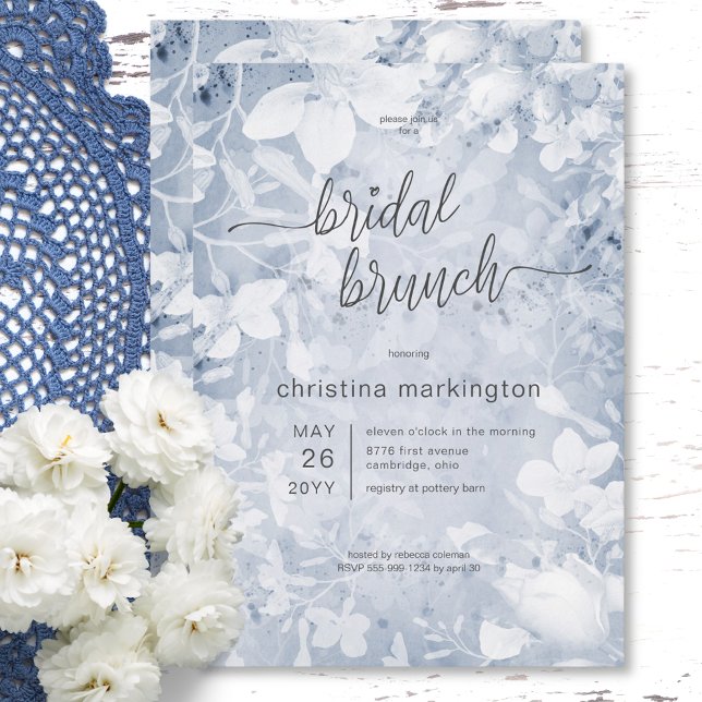 Modern Floral Blue & White Bridal Brunch Invitation (Modern Floral Blue & White Bridal Brunch Invitation)