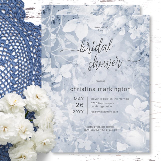 Modern Floral Blue & White Bridal Shower Invitation (Modern Floral Blue & White Bridal Shower Invitation)