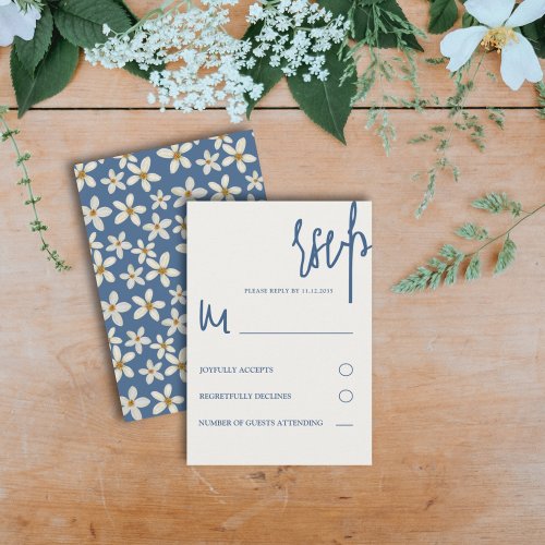 Modern Floral Blue  Yellow Wedding RSVP Card