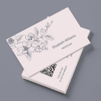 Modern Floral Blush Pink Magnolia | Qr Code Business Card by NinaBaydur at Zazzle