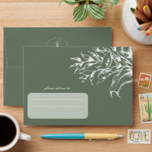 Modern Floral Boho Calla Lily Sage Green Wedding Envelope