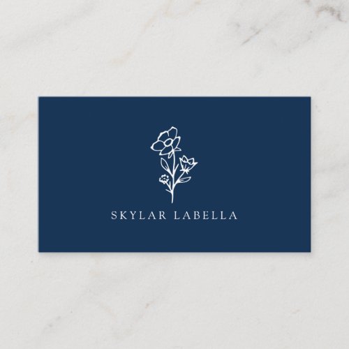 Modern Floral Botanic Line_art Logo Midnight Navy Business Card