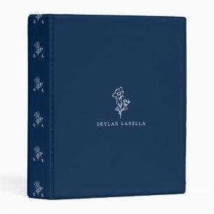 Modern Floral Botanic Line-art Logo Midnight Navy Mini Binder