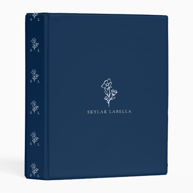 Modern Floral Botanic Line-art Logo Midnight Navy Mini Binder (Front/Spine)