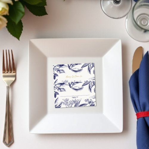 Modern Floral Botanical Blue Gold Budget Wedding Place Card