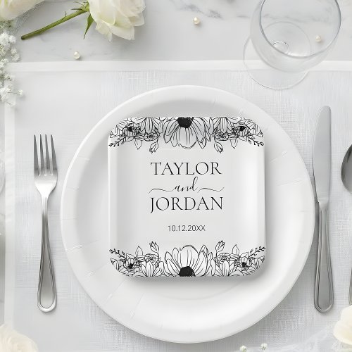 Modern Floral Botanical Border Wedding 