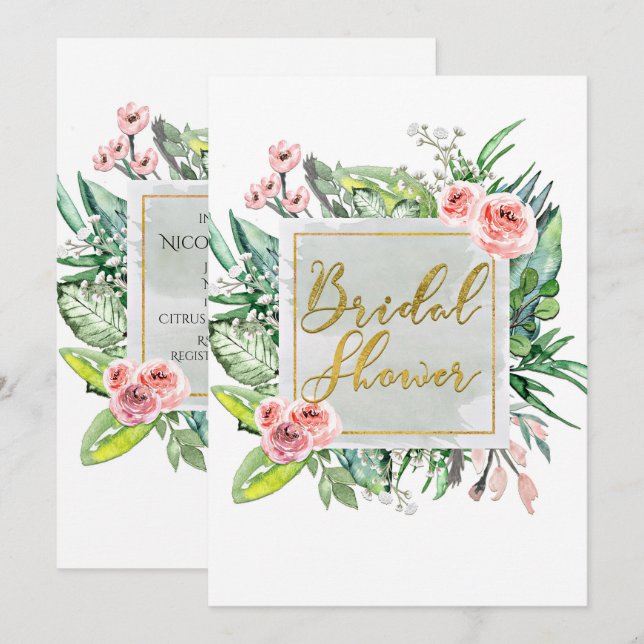 Modern Floral Botanical Bridal Shower Invitations (Front/Back)