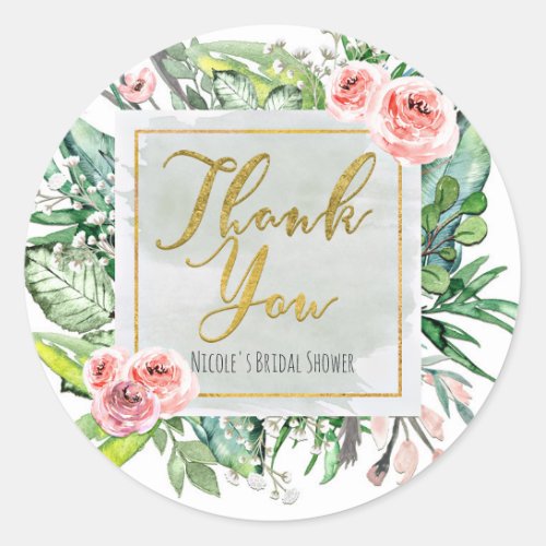 Modern Floral Botanical Elegant Chic Thank You Classic Round Sticker