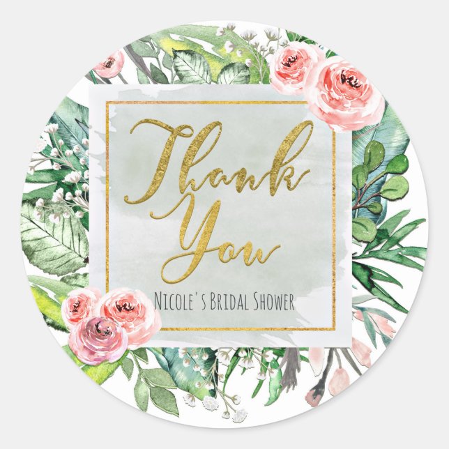 Modern Floral Botanical Elegant Chic Thank You Classic Round Sticker (Front)
