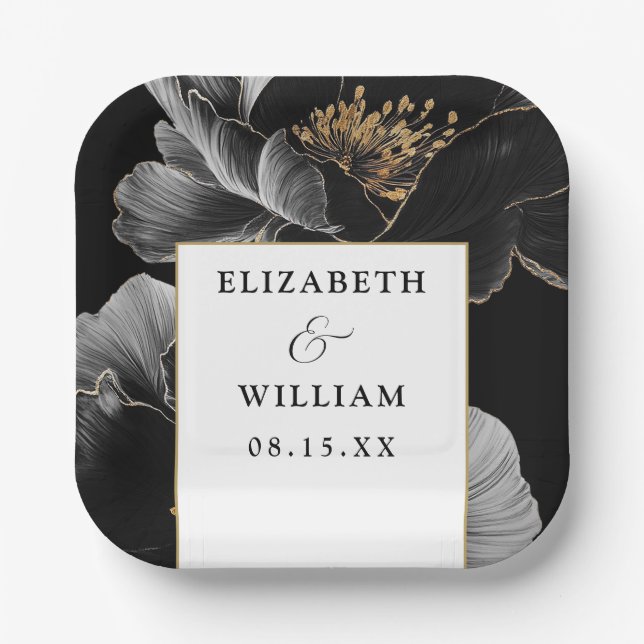 Modern Floral Botanical Elegant Chic Wedding Paper Plates (Front)