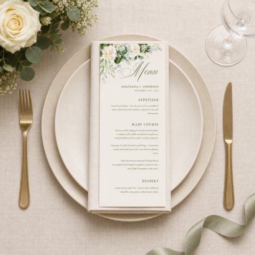 Modern Floral Botanical Greenery Wedding Menu