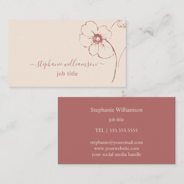 Modern Floral Botanical Line Art Business Card (Front/Back)