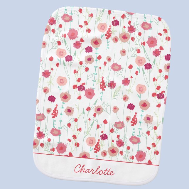 Modern Floral Botanical Personalized Baby Burp Cloth (Personalized name floral pink modern baby blanket)