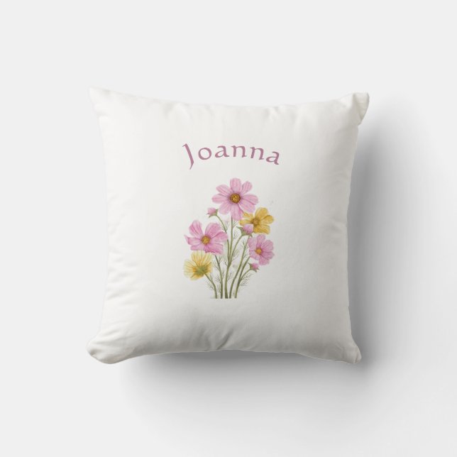 Modern Floral Botanical Simple Watercolor Name  Throw Pillow (Front)