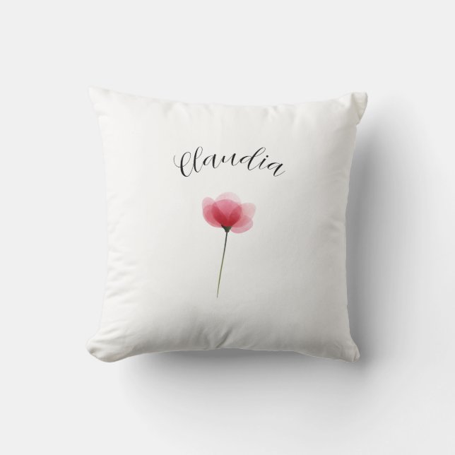 Modern Floral Botanical Simple Watercolor Name Throw Pillow (Front)