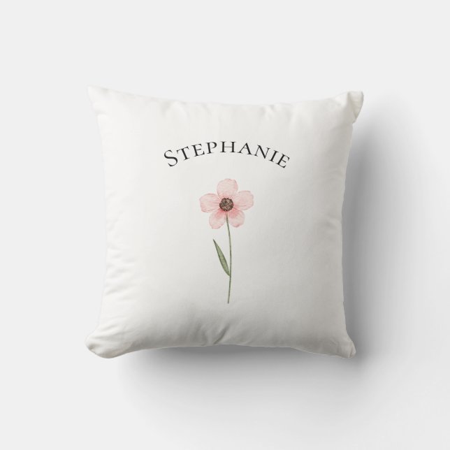 Modern Floral Botanical Simple Watercolor Name  Throw Pillow (Front)