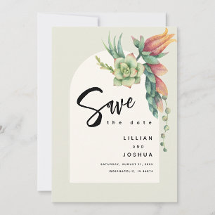 Modern Floral Botanical Succulent Ecru Wedding Save The Date