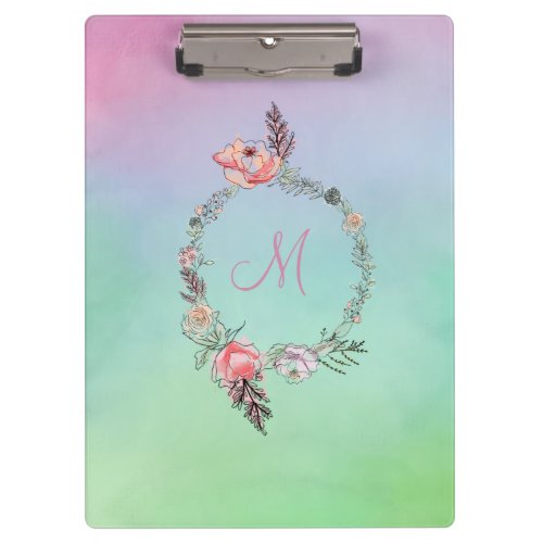 Modern Floral Botanical Watercolor Floral Pink Clipboard