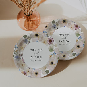 Modern Floral Botanical Wedding Paper Plates
