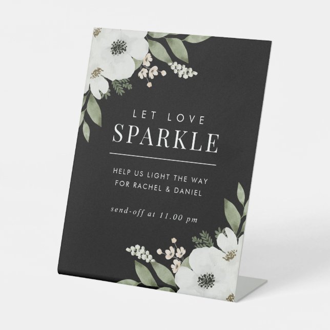 Modern Floral Botanical Wedding Sparkler Send Off Pedestal Sign (Front)