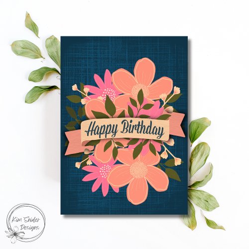 Modern Floral Bouquet with Birthday Banner Card